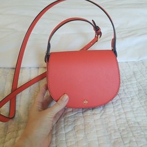 Tory Burch Mini Leather Saddle Bag, Poppy Red